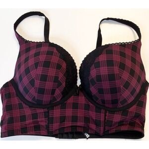 Torrid Plunge Push-Up Bra Plaid Lace Red Plus 36DD Sexy Lingerie Longline